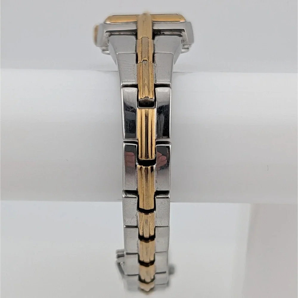 Seiko Solar Two Tone Black Sunburst Dial Rectangular Women's Watch V116-0AH0